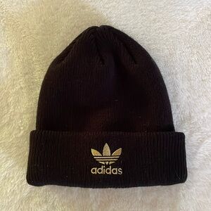 Adidas Black Beanie with gold lettering - one size